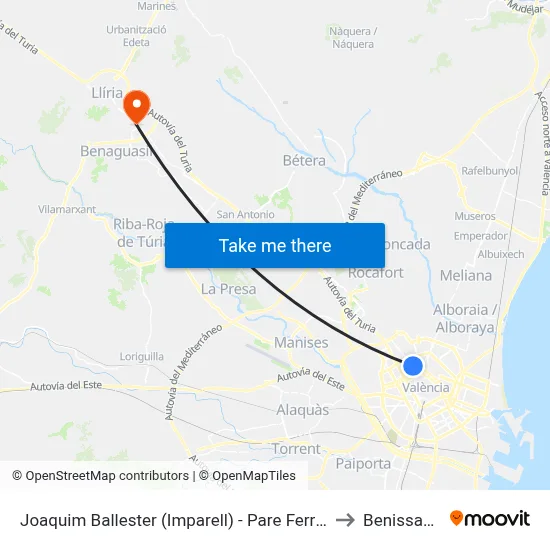 Joaquim Ballester (Imparell) - Pare Ferrís to Benissanó map