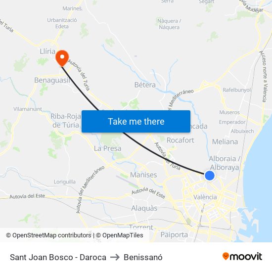 Sant Joan Bosco - Daroca to Benissanó map