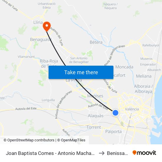 Joan Baptista Comes - Antonio Machado to Benissanó map