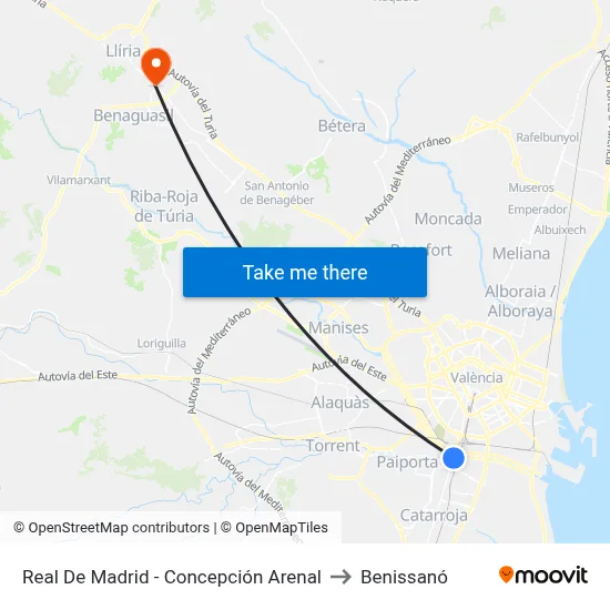 Real De Madrid - Concepción Arenal to Benissanó map