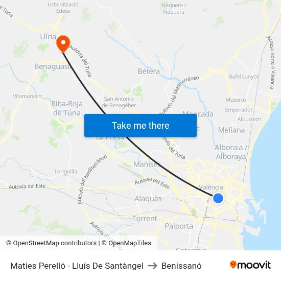 Maties Perelló - Lluís De Santàngel to Benissanó map