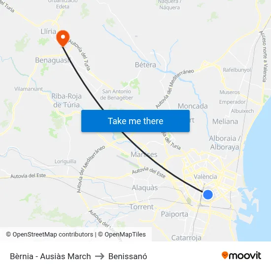 Bèrnia - Ausiàs March to Benissanó map