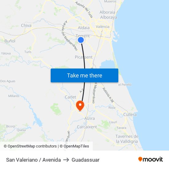 San Valeriano / Avenida to Guadassuar map