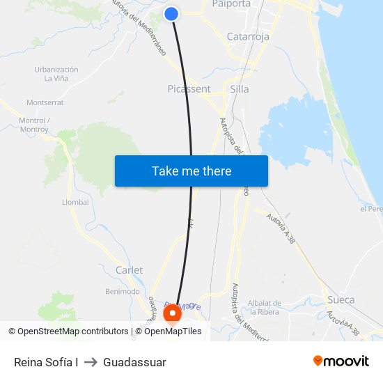 Reina Sofía I to Guadassuar map