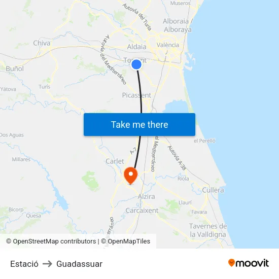 Estació to Guadassuar map