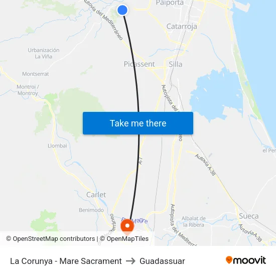 La Corunya - Mare Sacrament to Guadassuar map