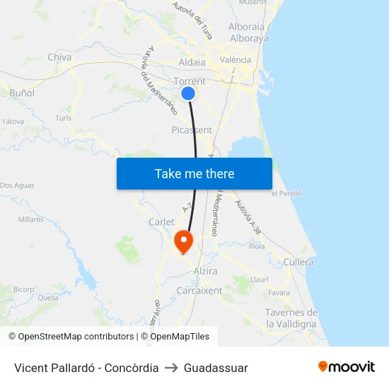 Vicente Pallardó - Concordia to Guadassuar map