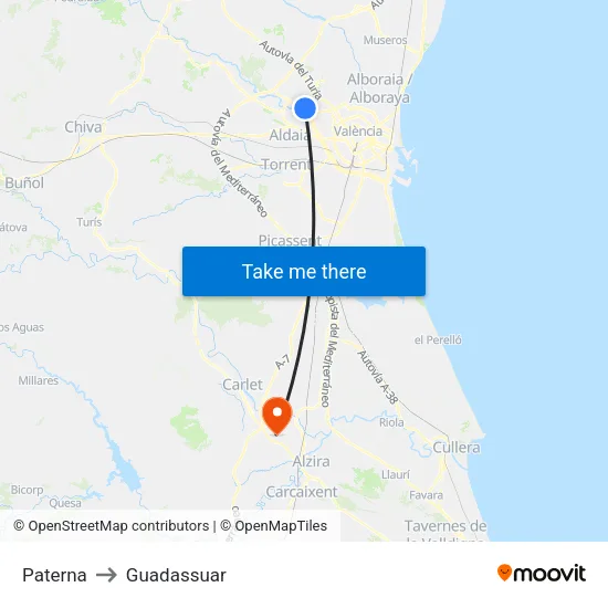 Paterna to Guadassuar map