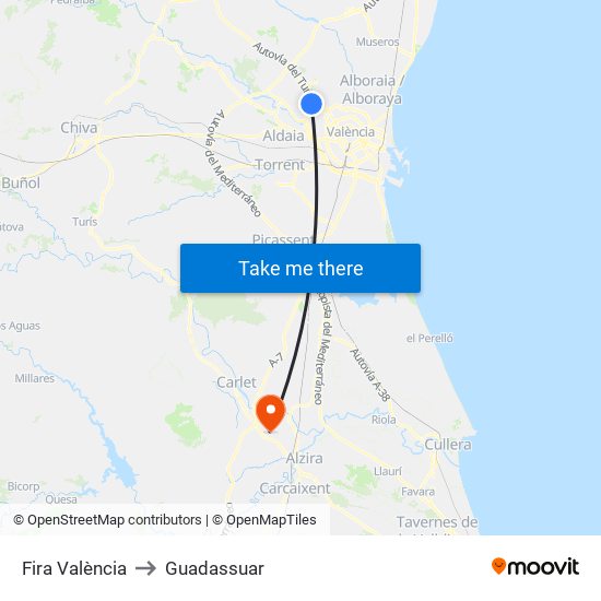 Fira València to Guadassuar map