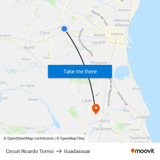 Circuit Ricardo Tormo to Guadassuar map