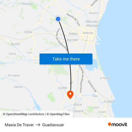 Masia De Traver to Guadassuar map