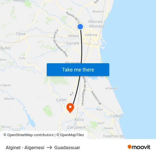 Alginet - Algemesí to Guadassuar map