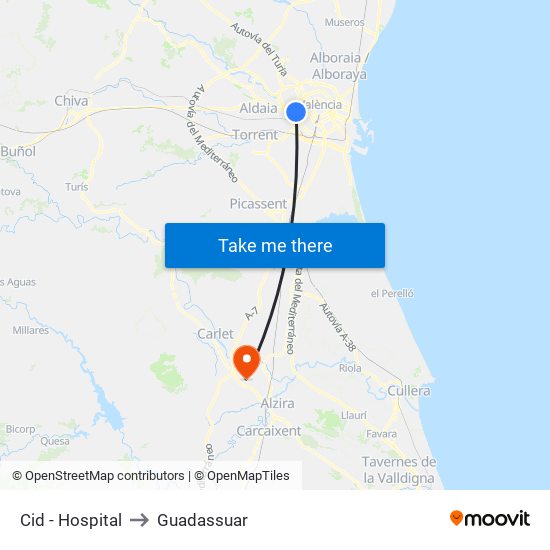 Cid - Hospital to Guadassuar map