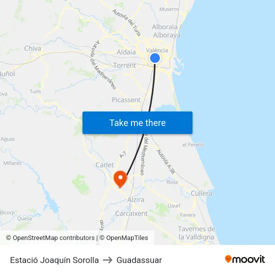 Estació Joaquín Sorolla to Guadassuar map