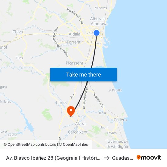 Av. Blasco Ibáñez 28 (Geograia I Història) [València] to Guadassuar map