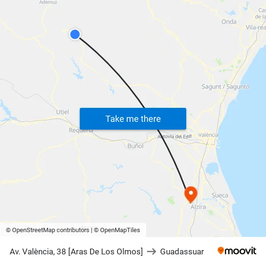 Av. València, 38 [Aras De Los Olmos] to Guadassuar map