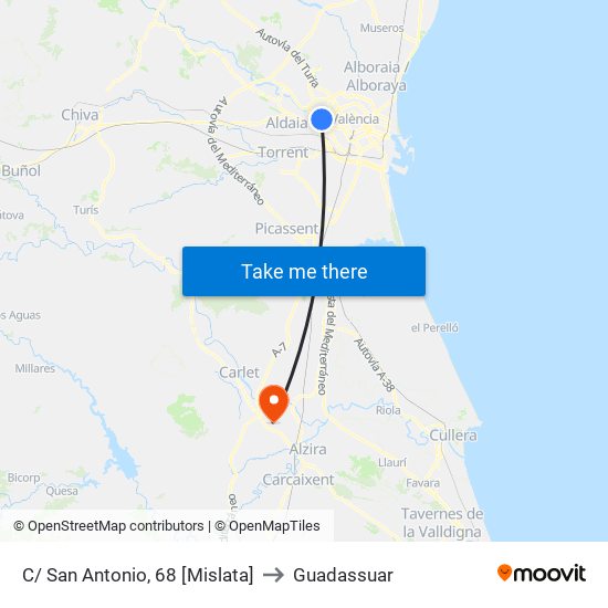 C/ San Antonio, 68 [Mislata] to Guadassuar map