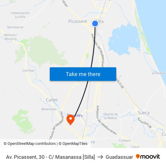 Av. Picassent, 30 - C/ Masanassa [Silla] to Guadassuar map