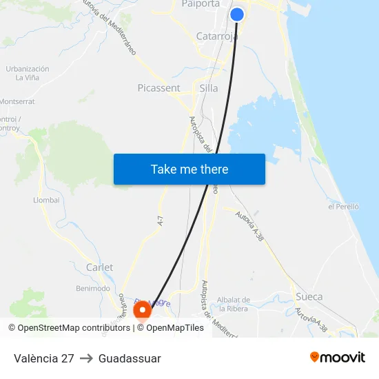 València 27 to Guadassuar map