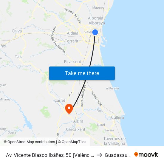 Av. Vicente Blasco Ibáñez, 50 [València] to Guadassuar map