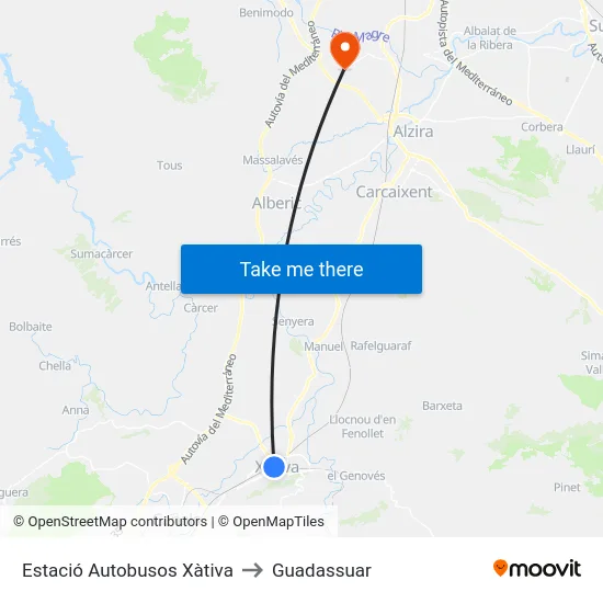 Estació Autobusos Xàtiva to Guadassuar map