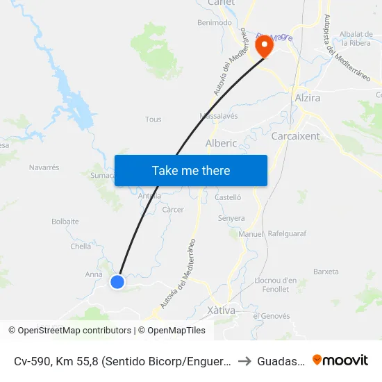 Cv-590, Km 55,8 (Sentido Bicorp/Enguera) [Estubeny] to Guadassuar map