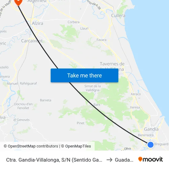 Ctra. Gandia-Villalonga, S/N (Sentido Gandia) [Almoines] to Guadassuar map