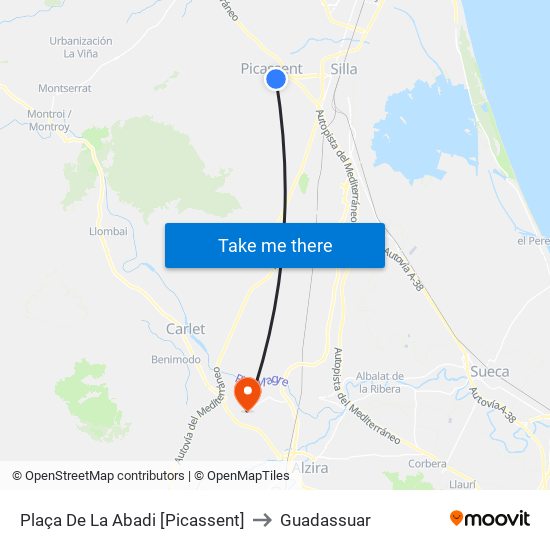 Plaça De La Abadi [Picassent] to Guadassuar map