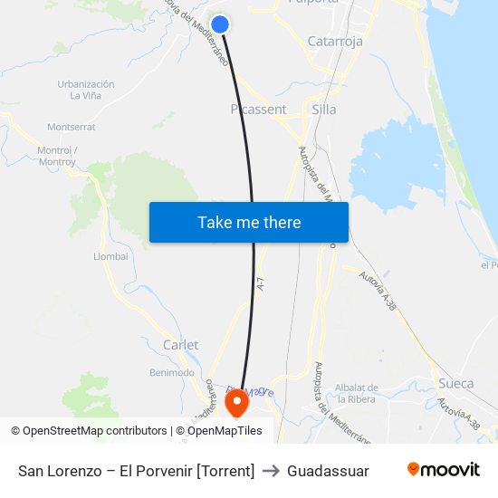 San Lorenzo – El Porvenir [Torrent] to Guadassuar map