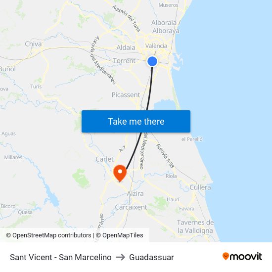 Sant Vicent  - San Marcelino to Guadassuar map