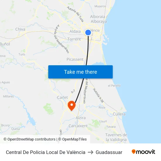 Central De Policia Local De València to Guadassuar map