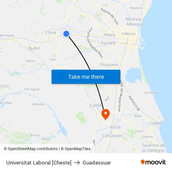 Universitat Laboral [Cheste] to Guadassuar map