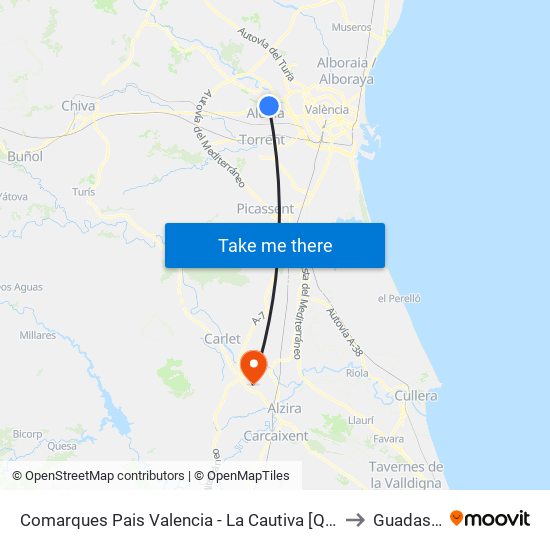 Comarques Pais Valencia - La Cautiva [Quart De Poblet] to Guadassuar map