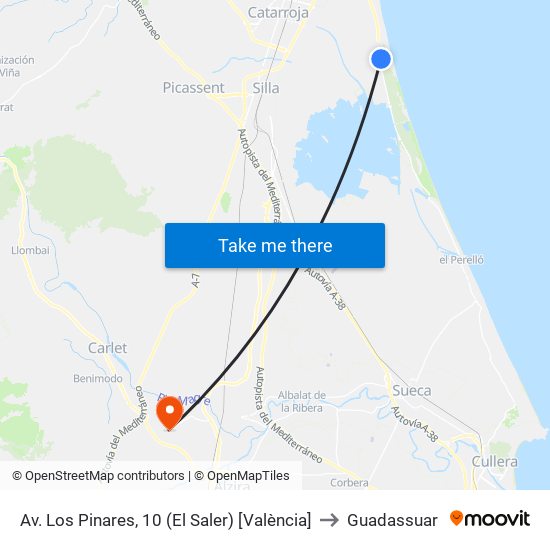 Av. Los Pinares, 10 (El Saler) [València] to Guadassuar map