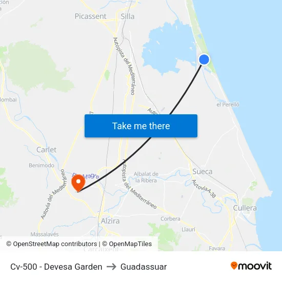 Cv-500 - Devesa Garden to Guadassuar map