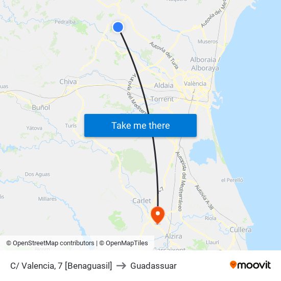 C/ Valencia, 7 [Benaguasil] to Guadassuar map