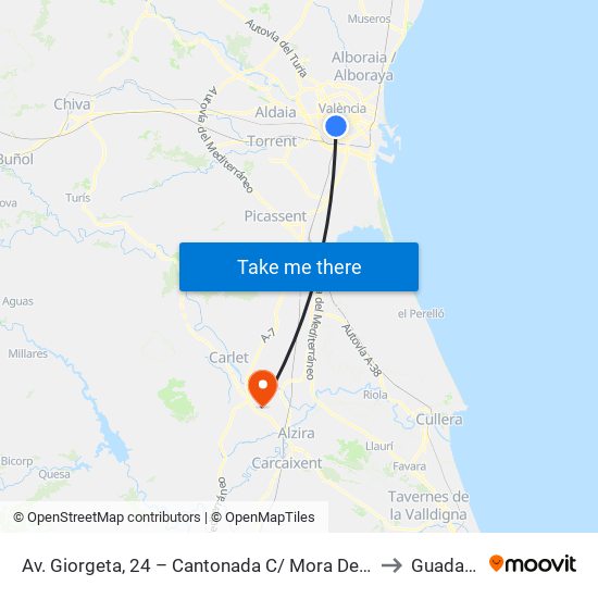 Av. Giorgeta, 24 – Cantonada C/ Mora De Rubielos [València] to Guadassuar map
