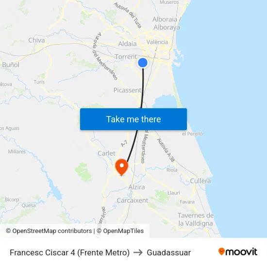 Francesc Ciscar 4 (Frente Metro) to Guadassuar map