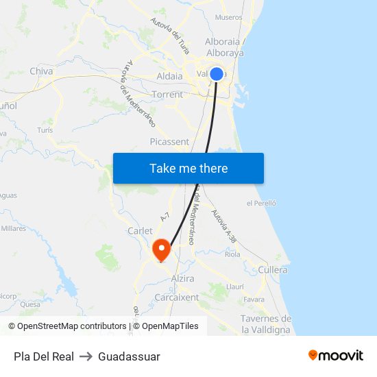 Pla Del Real to Guadassuar map