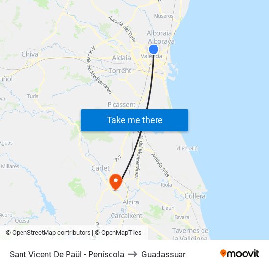 Sant Vicent De Paül - Peníscola to Guadassuar map