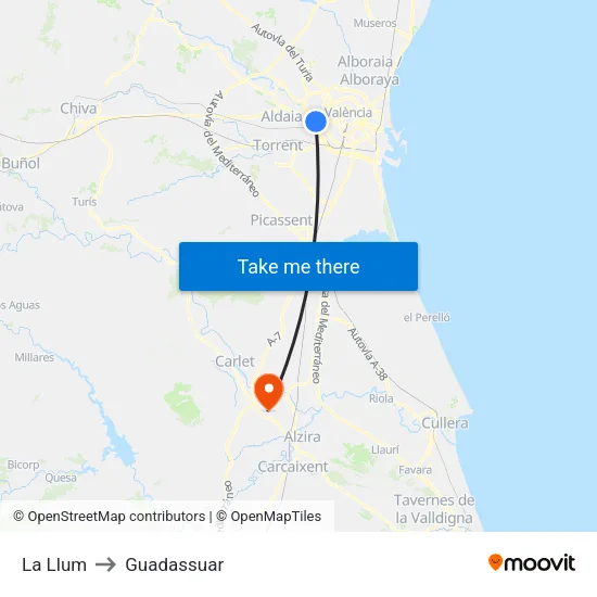La Llum to Guadassuar map