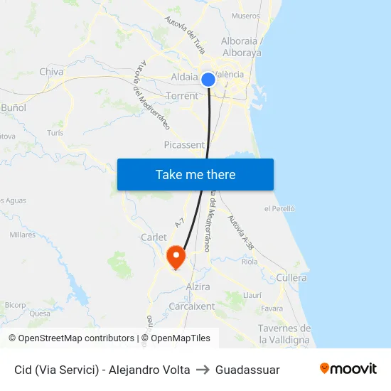 Cid (Via Servici) - Alejandro Volta to Guadassuar map