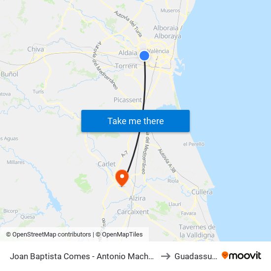 Joan Baptista Comes - Antonio Machado to Guadassuar map