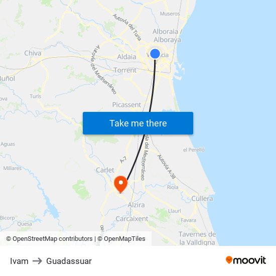 Ivam to Guadassuar map