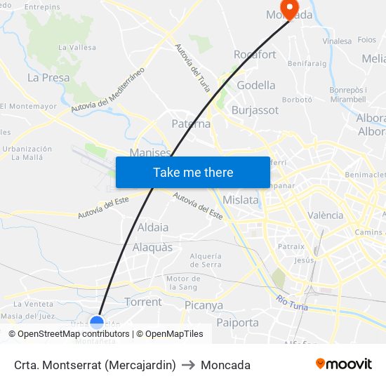 Crta. Montserrat (Mercajardin) to Moncada map