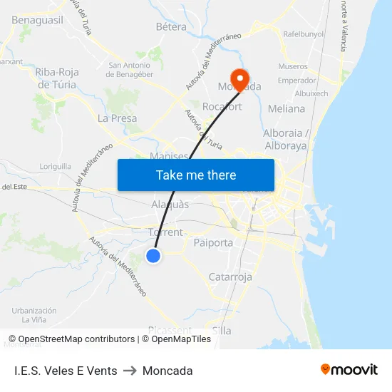 Camí De Les Canteres - Ies Veles E Vents to Moncada map