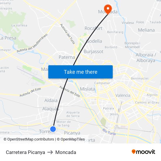 Carretera Picanya to Moncada map