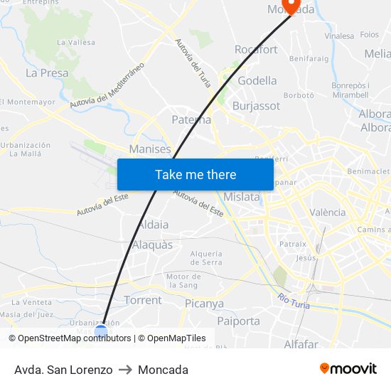 Avda. San Lorenzo to Moncada map