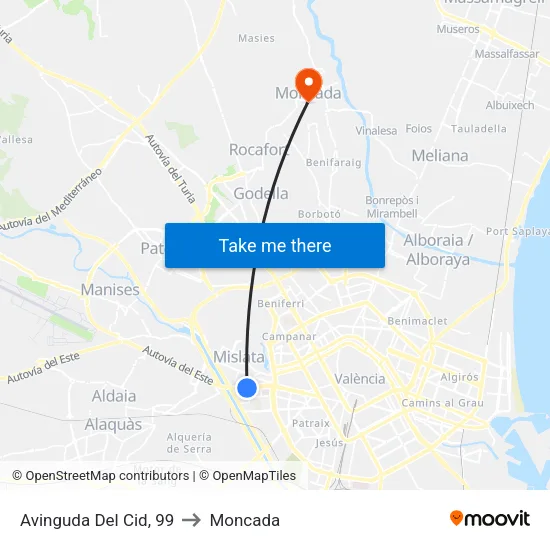 Avinguda Del Cid, 99 to Moncada map