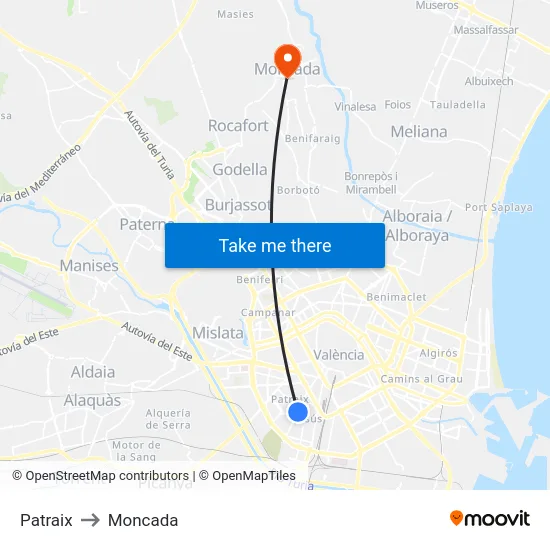 Patraix to Moncada map